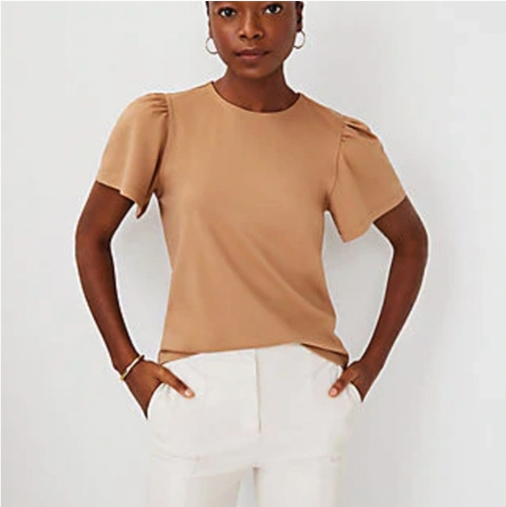 Ann Taylor Tan Puff Sleeve Top